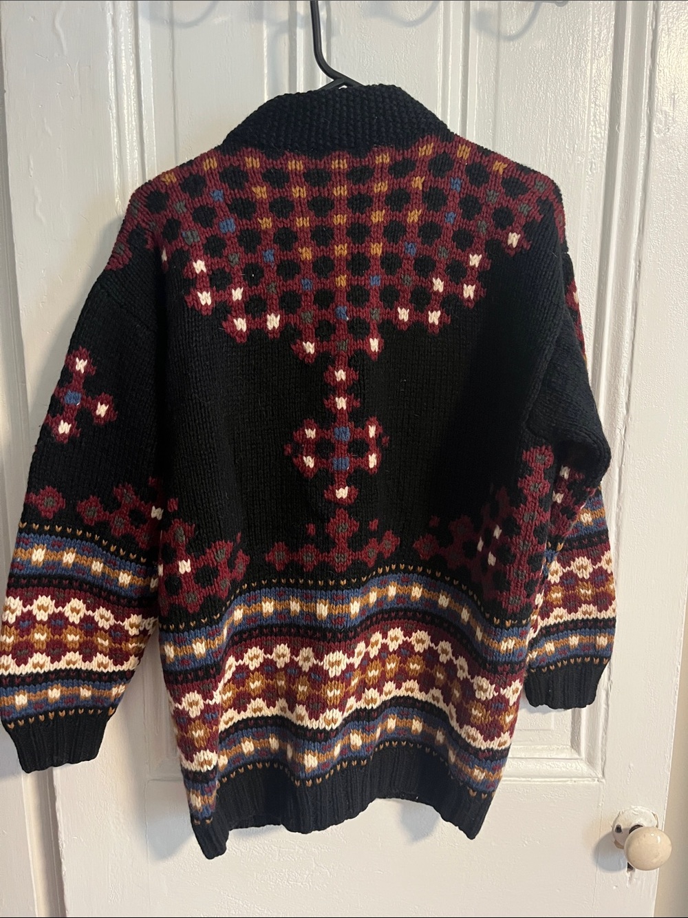 Vintage Ann Taylor Black Fair Isle Button-Up Cardigan with Burgundy Accents - Picture 5 of 5